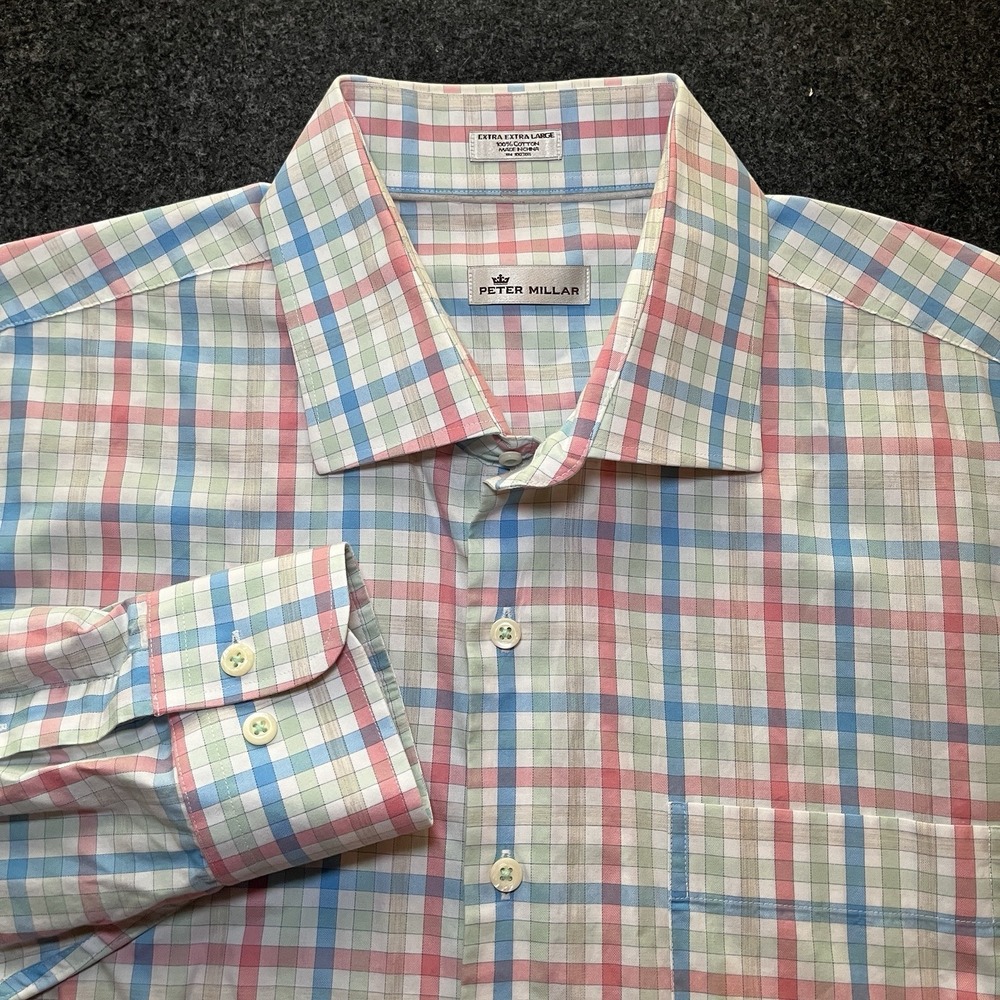 Peter‎ Millar Mens XXL Pastel Check Long Sleeve Button Up Shirt Spring